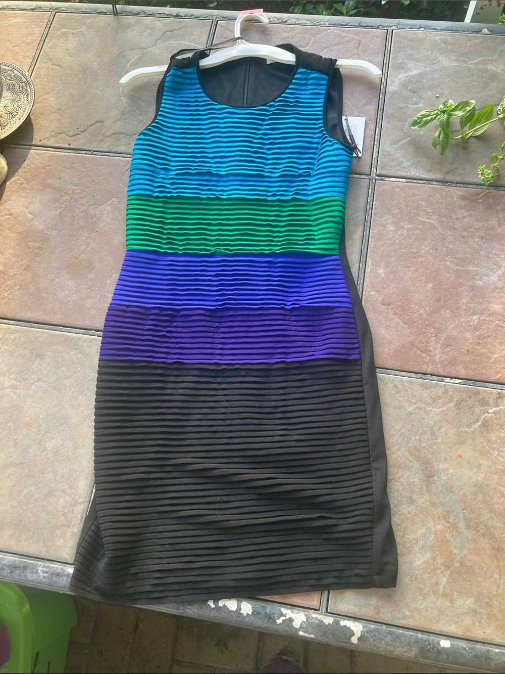 Calvin Klein Striped Colorblock Sheath Dress in Blue, Green, Purple & Black